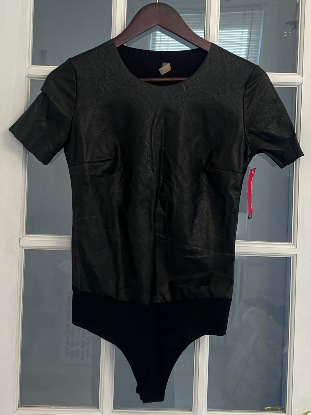 COMMANDO Women's Black Faux Leather Short Sleeve Tee Bodysuit Size M NEW